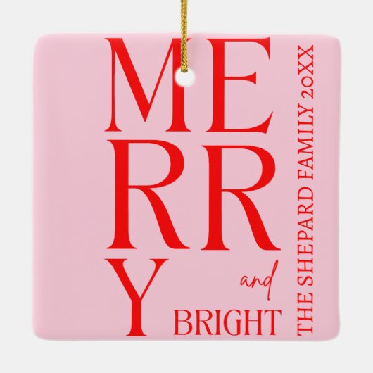 2025 Moderne vrolijke en felrode roze kerst Keramisch Ornament (Achterkant)