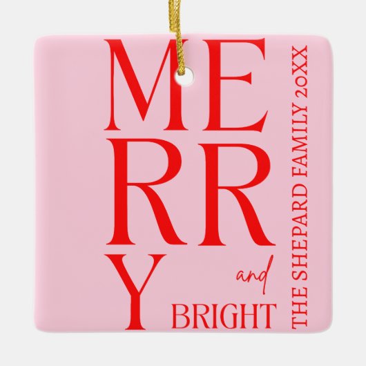 2025 Moderne vrolijke en felrode roze kerst Keramisch Ornament (Voorkant)