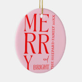 2025 Moderne vrolijke en felrode roze kerst Keramisch Ornament (Rechts)