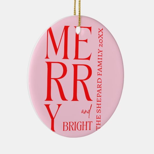 2025 Moderne vrolijke en felrode roze kerst Keramisch Ornament (Rechts)