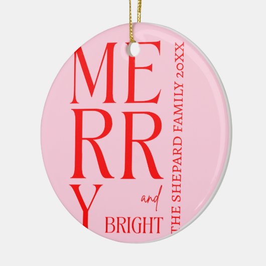 2025 Moderne vrolijke en felrode roze kerst Keramisch Ornament (Links)