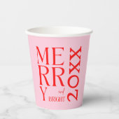 2025 Moderne vrolijke en felrode roze kerst Papieren Bekers (Voorkant)