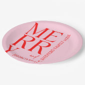 2025 Moderne vrolijke en felrode roze kerst Papieren Bordje (Gekanteld)