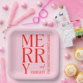 2025 Moderne vrolijke en felrode roze kerst Papieren Bordje (Feest)