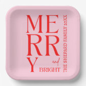 2025 Moderne vrolijke en felrode roze kerst Papieren Bordje (Voorkant)