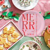 2025 Moderne vrolijke en felrode roze kerst Papieren Bordje