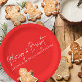 2025 Moderne vrolijke en felrode roze kerst Papieren Bordje