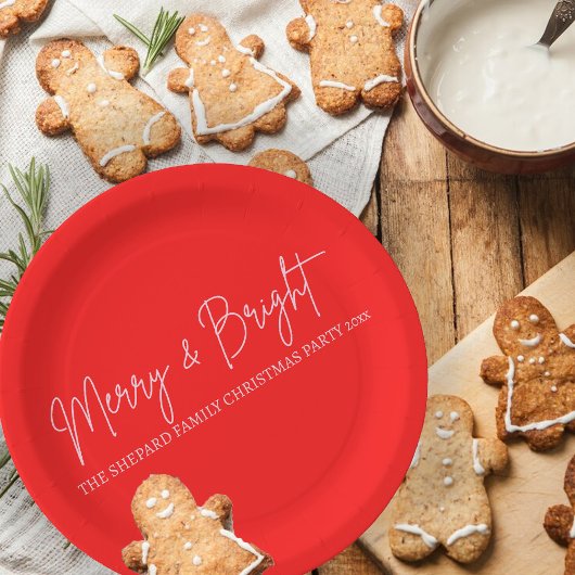 2025 Moderne vrolijke en felrode roze kerst Papieren Bordje