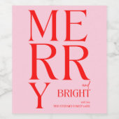 2025 Moderne vrolijke en felrode roze kerst Wijn Etiket (Enkel label)