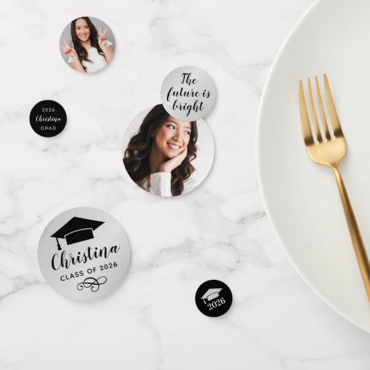 2025 Moderne Zilveren Custom Foto Afstudeerfeest Confetti (Groep)