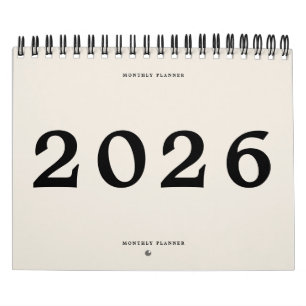 2025 Moderne Zwarte Beige Amerikaanse Maandplanner Kalender