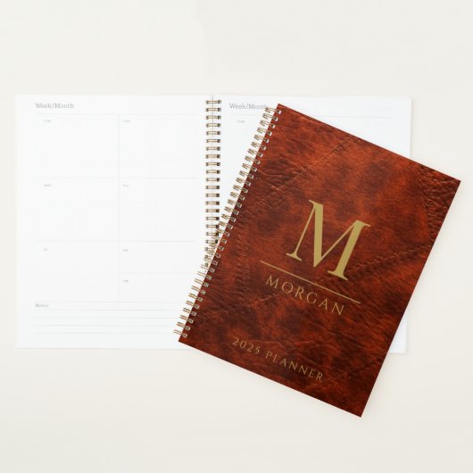 2025 Monogrammed Elegant Goud Bruin Moderne Planne Planner (Display)