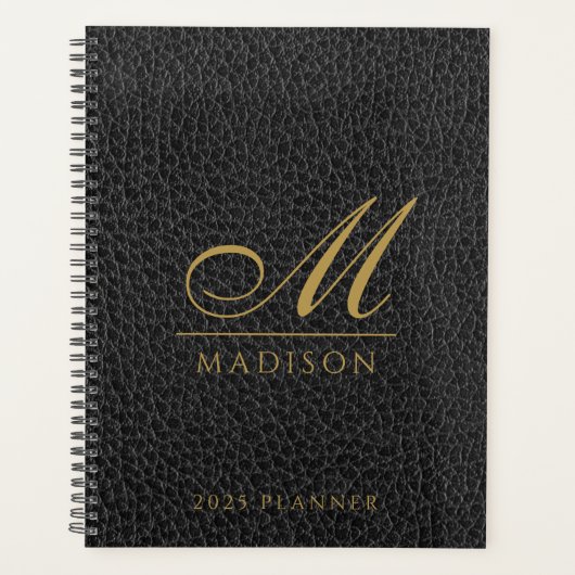 2025 Monogrammed Elegant Goud Zwart Moderne Planne Planner (Voorkant)