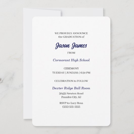 2025 Navy Blauw en Wit Foto Afstuderen Kaart (Achterkant)