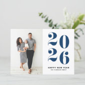 2025 Navy Blue Bold Typografie Nieuwjaarsfoto Feestdagenkaart (Staand voorkant)
