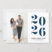 2025 Navy Blue Bold Typografie Nieuwjaarsfoto Feestdagenkaart (Voorkant)