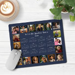 2025 Navy Blue Multiple Photo Collage Kalender Muismat<br><div class="desc">🌟2025 Navy Blue Multiple Photo Collage Calendar Muismat met een eenvoudige, minimalistische jaar-op-een-blik kalender en 18 van uw favoriete foto's. Alle kleuren zijn aanpasbaar. Maakt een geweldig cadeau voor grootouders, ouders, tantes, ooms, peetouders en meer! Neem contact met ons op via cedarandstring@gmail.com als u hulp nodig heeft bij het ontwerp...</div>