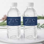 2025 Navy Blue White Script Pet Afstuderen Waterfles Etiket