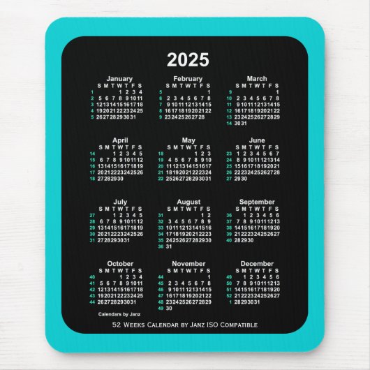 2025 Neon 52 weken ISO-kalender door Janz Two Tone Muismat (Voorkant)