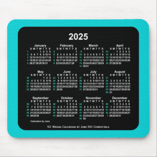2025 Neon 52 weken ISO-kalender door Janz Two Tone Muismat