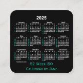 2025 Neon 52 weken ISO-kalender door Janz Vierkante Visitekaartje (Voorkant)