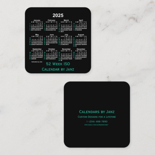 2025 Neon 52 weken ISO-kalender door Janz Vierkante Visitekaartje (Voorkant / Achterkant)