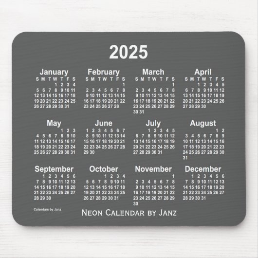 2025 Neon Charcoal Calendar van Janz Muismat (Voorkant)