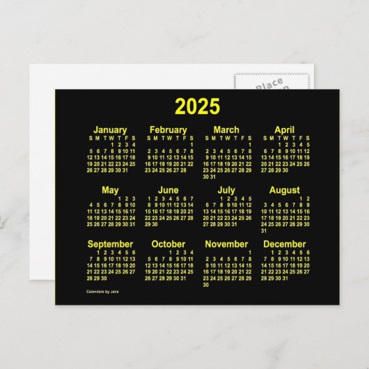 2025 Neon Gele Mini Kalender van Janz Briefkaart (Voorkant / Achterkant)