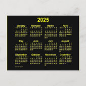 2025 Neon Gele Mini Kalender van Janz Briefkaart (Voorkant)