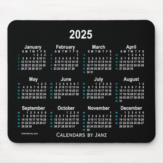 2025 Neon White 52 weken agenda van Janz Muismat (Voorkant)