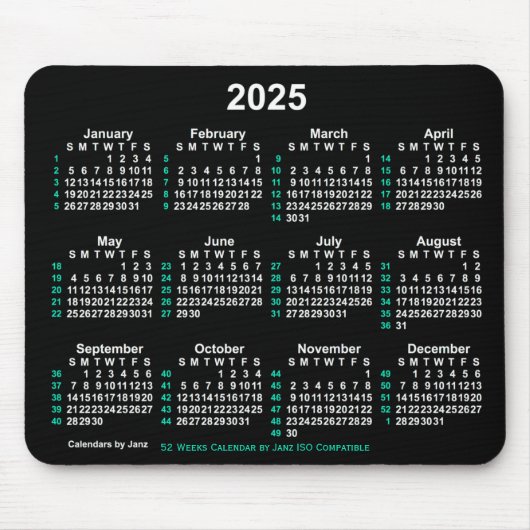 2025 Neon White 52 weken ISO-kalender door Janz Muismat (Voorkant)