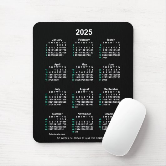 2025 Neon White 52 weken ISO-kalender door Janz Muismat (Met muis)