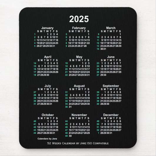 2025 Neon White 52 weken ISO-kalender door Janz Muismat (Voorkant)