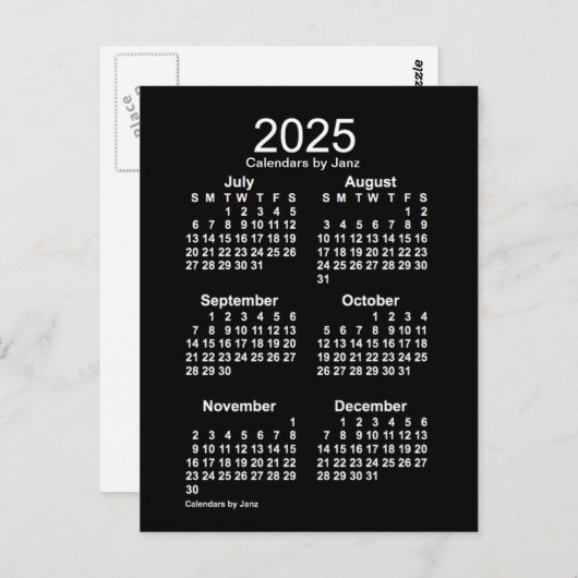 2025 Neon White 6 maanden Mini Calendar van Janz Briefkaart (Voorkant / Achterkant)