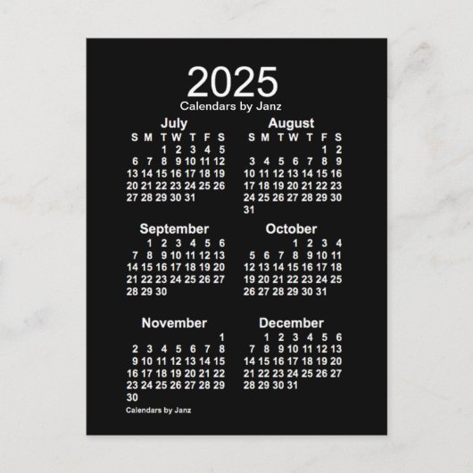 2025 Neon White 6 maanden Mini Calendar van Janz Briefkaart (Voorkant)