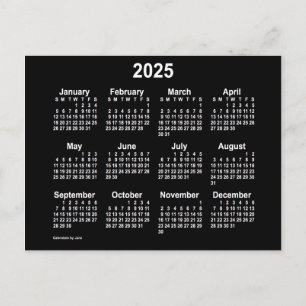 2025 Neon White Mini Calendar van Janz Briefkaart