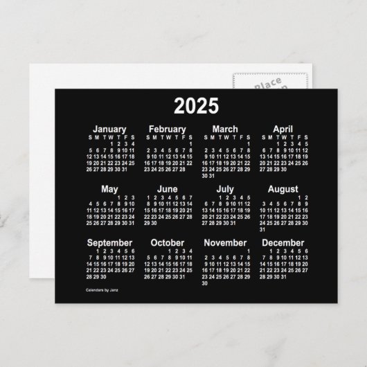 2025 Neon White Mini Kalender van Janz Briefkaart (Voorkant / Achterkant)