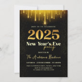 2025 New Year's Eve Party Gold Glitter Kaart (Voorkant)