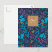 2025 Nieuwjaar Elegant Blauw Chique Bloemen Briefkaart (Voorkant / Achterkant)