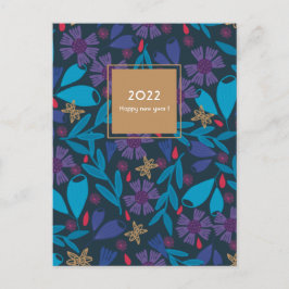 2025 Nieuwjaar Elegant Blauw Chique Bloemen Briefkaart