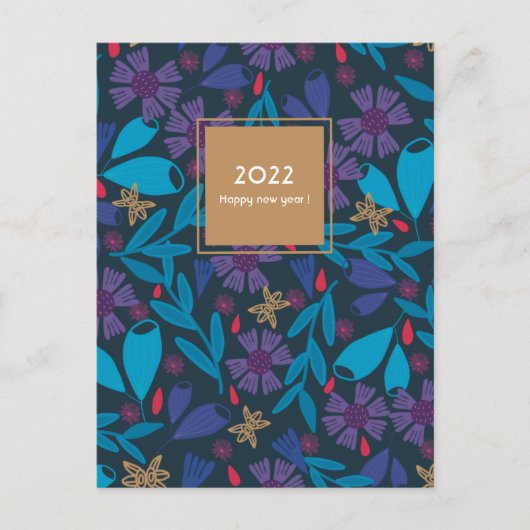 2025 Nieuwjaar Elegant Blauw Chique Bloemen Briefkaart (Voorkant)