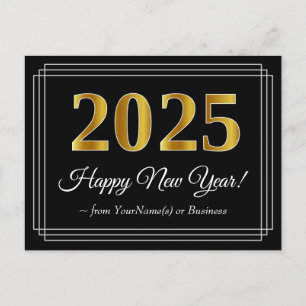 2025 Nieuwjaar - Fancy, luxe, Faux Gold Look Briefkaart