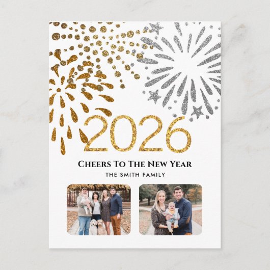 2025 Nieuwjaar Feestelijke Vuurwerk Gouden Familie Feestdagenkaart (Voorkant)