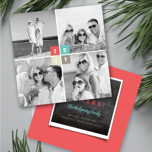 2025 Nieuwjaar Kleurblokken Vier Fotocollage Feestdagenkaart