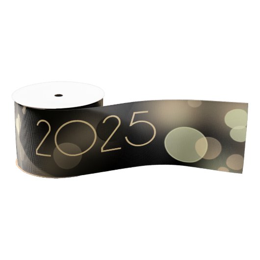 2025 Nieuwjaar met gouden bubbels Grosgrain Lint (Spoel)