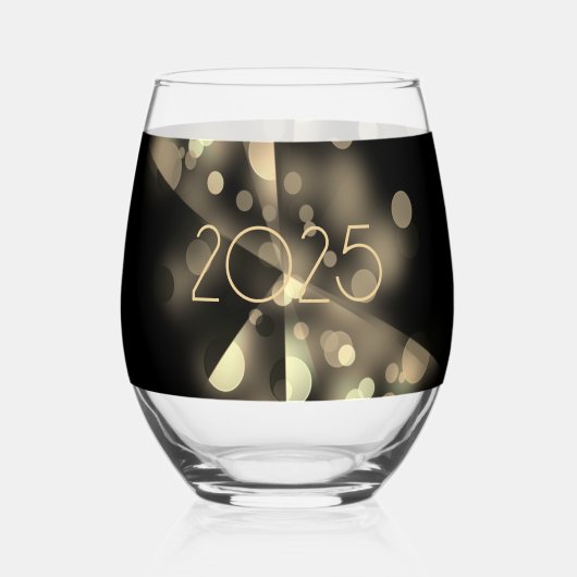 2025 Nieuwjaar met gouden bubbels Wijnglas Zonder Voet (Voorkant)