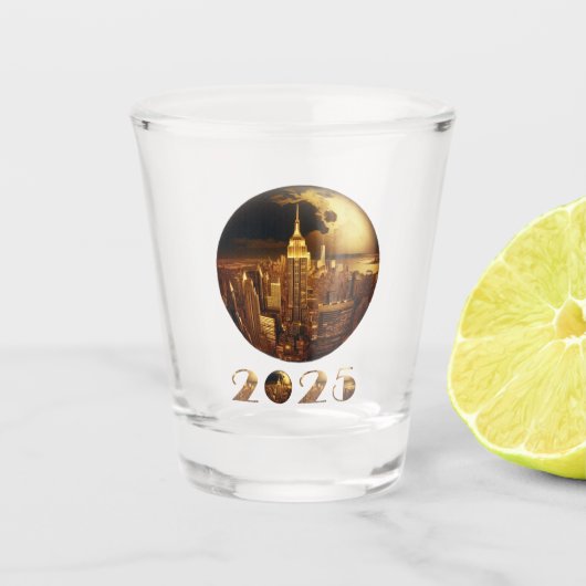2025 Nieuwjaar Party-Ball-NYC Gold- Shot Glas (Voorkant)