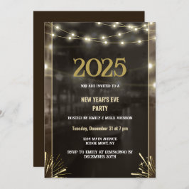 2025 Nieuwjaar Zwart Goud Modern Custom Add Year Kaart