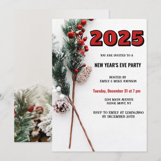 2025 Nieuwjaarsvakantie Holly Christmas Kaart (Voorkant / Achterkant)