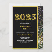 2025 Nieuwjaarsviering Gold Fireworks Invitation Kaart (Voorkant)